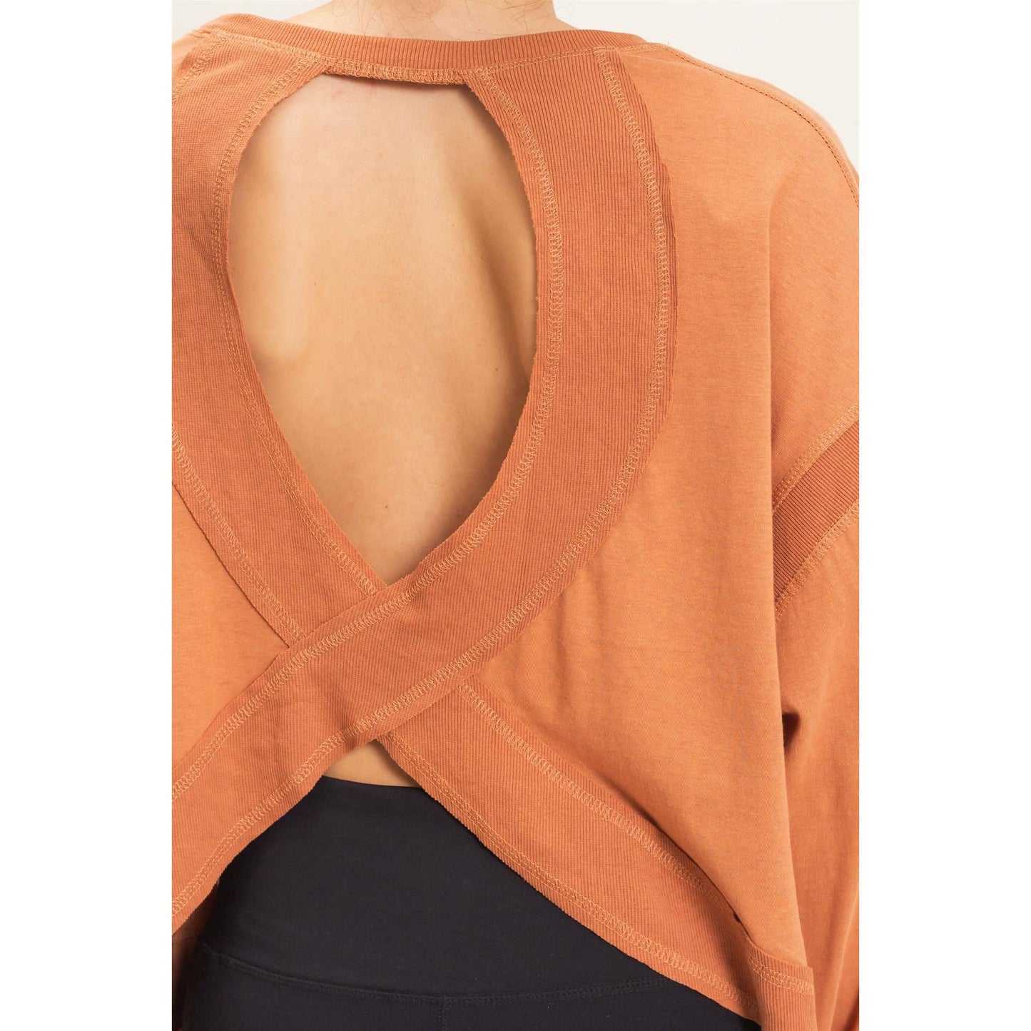 Crew Neck Top with Open Back