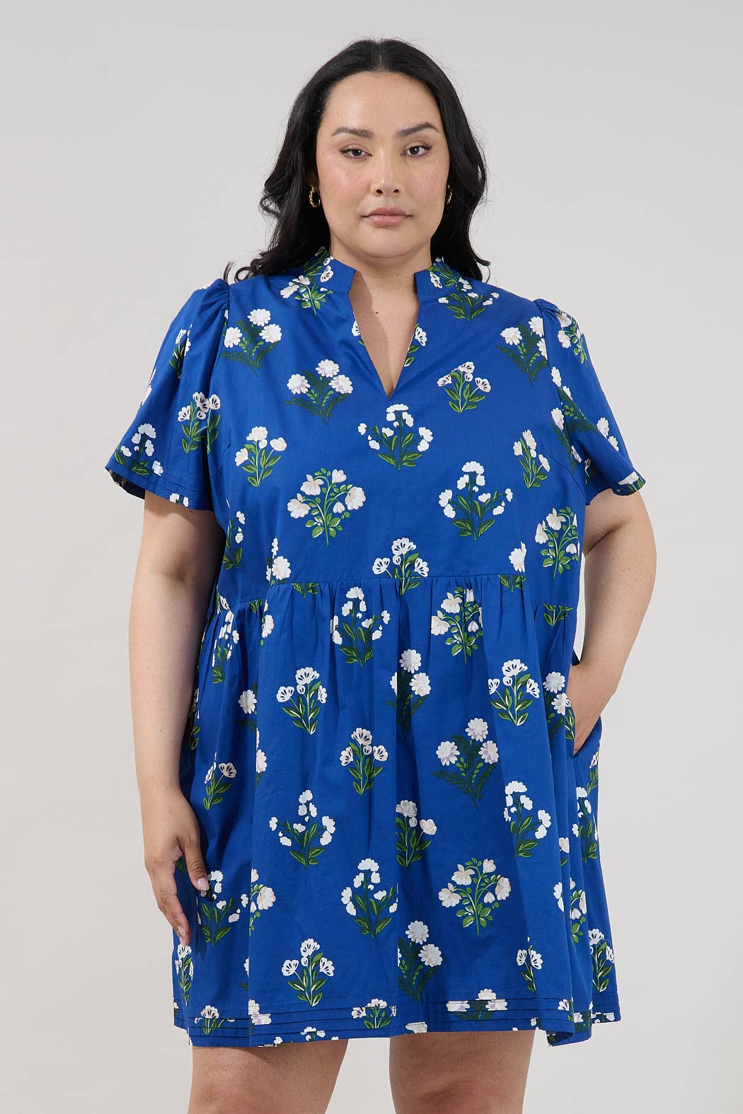 Blue Floral Dress-  Curve