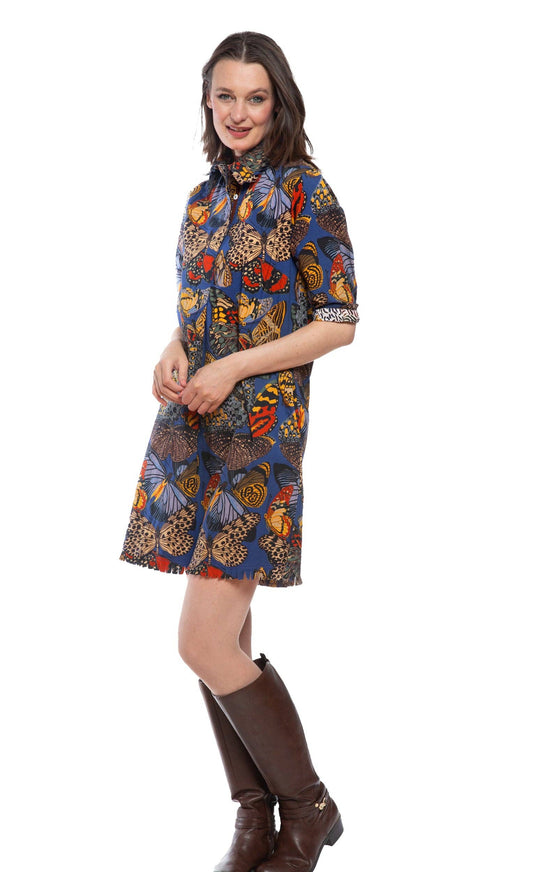 Chatham Dress Blue Butterfly Print- Dizzy Lizzy