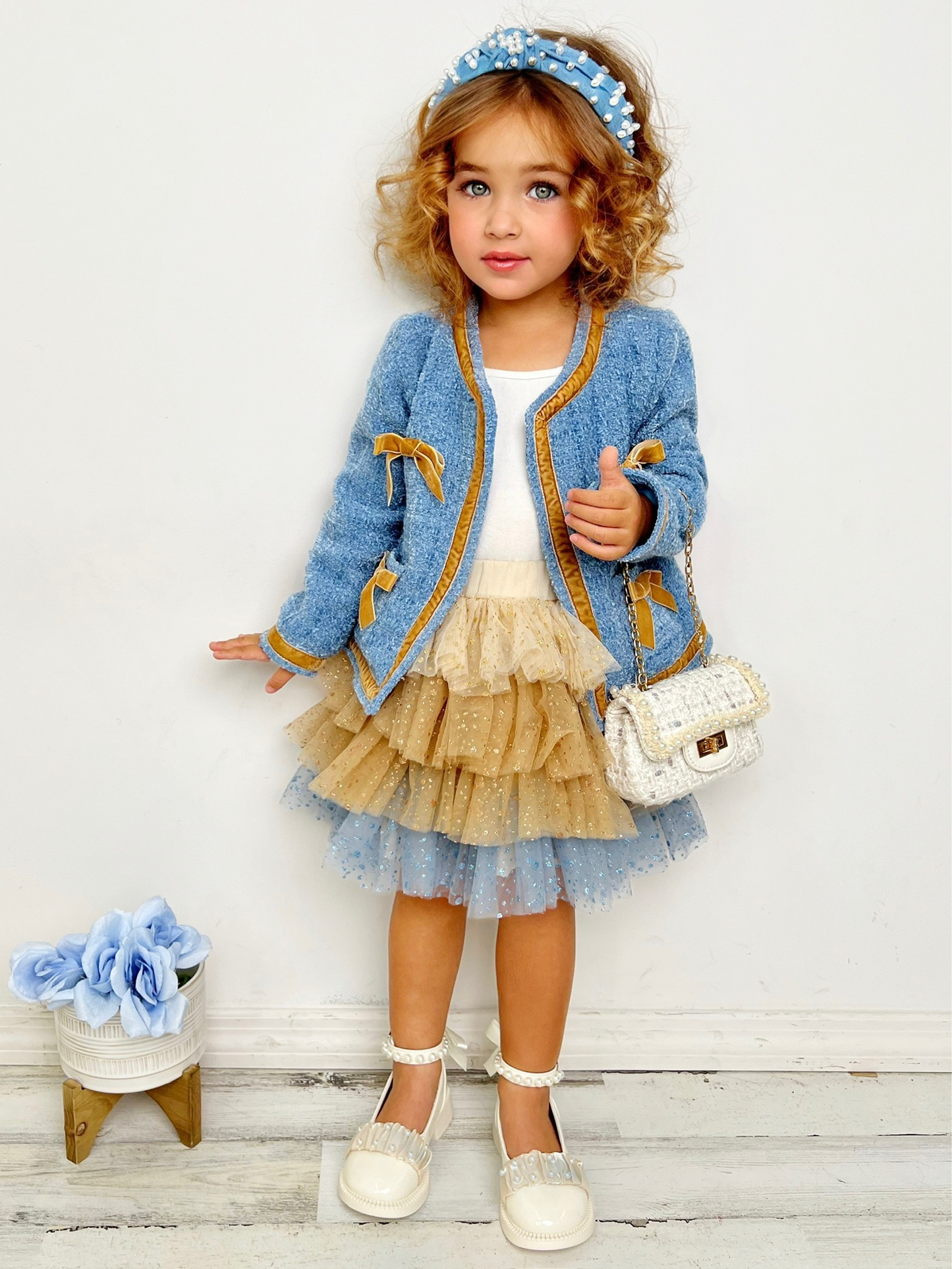 Hello Darling Blue Tweed Jacket & Tulle Skirt