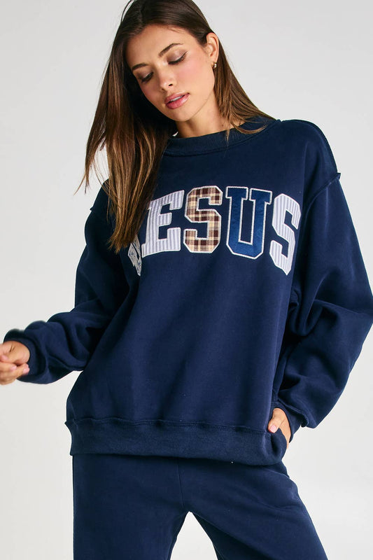 JESUS Embroidered Mock-neck Sweatshirt