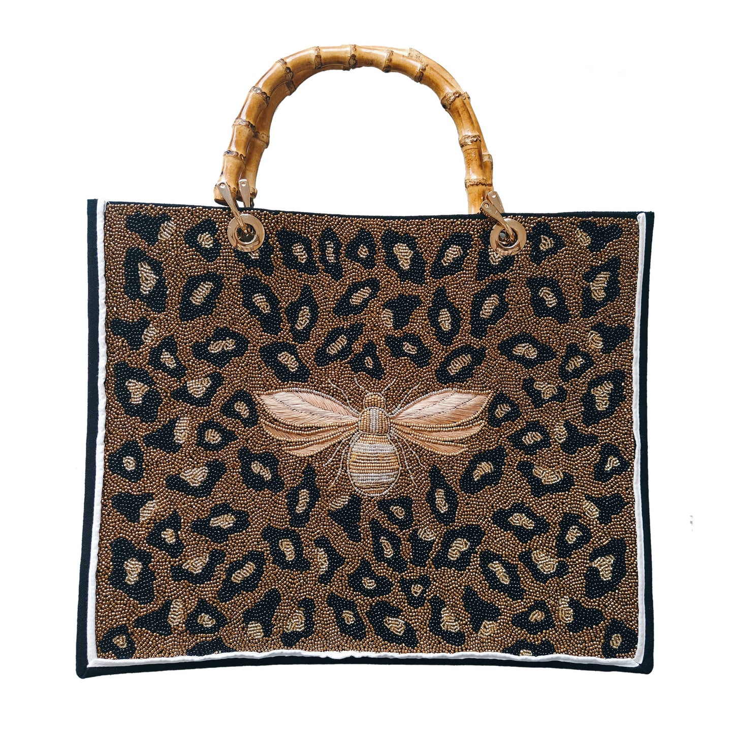 Black and Bronze Leopard Canvas Tote