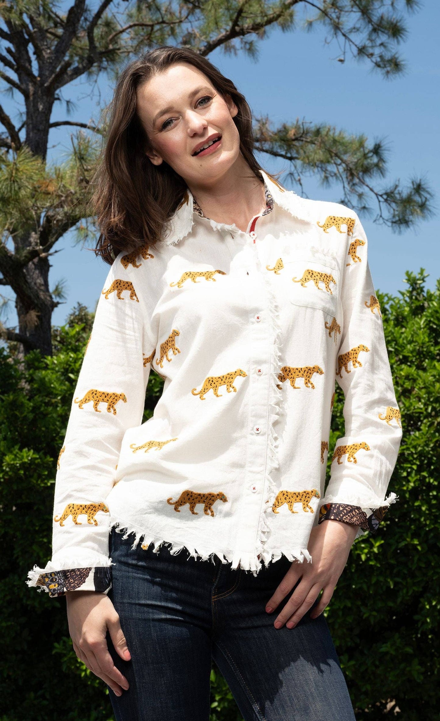 Cape Cod Top Ivory with Cheetah Embroidery