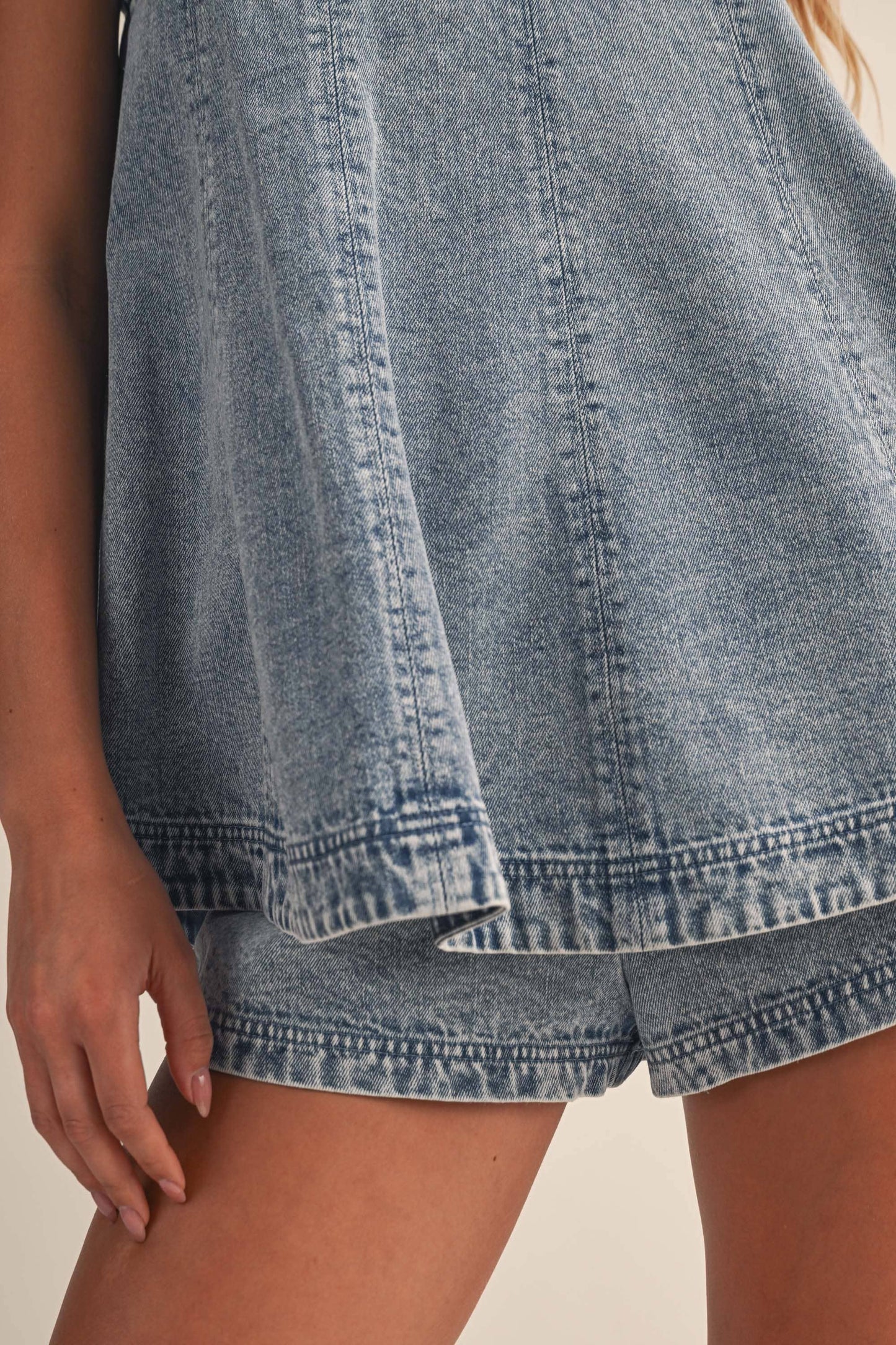 DENIM A-LINE SLEEVELESS TOP AND SHORTS SET