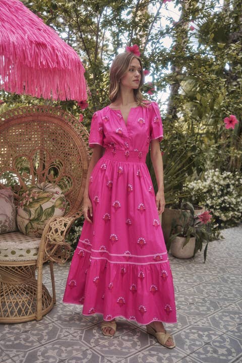 Pink Smocked Midi Dress Scarlett Floral