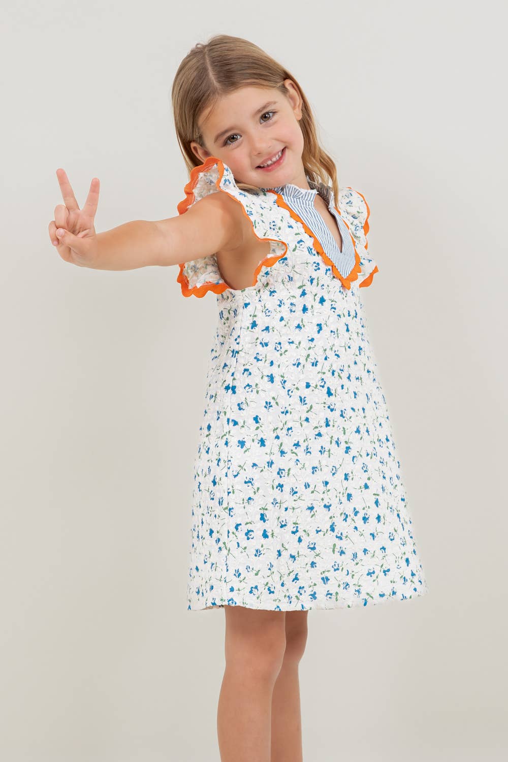Girls Fall Floral Embroidered Striped Color Block Dress