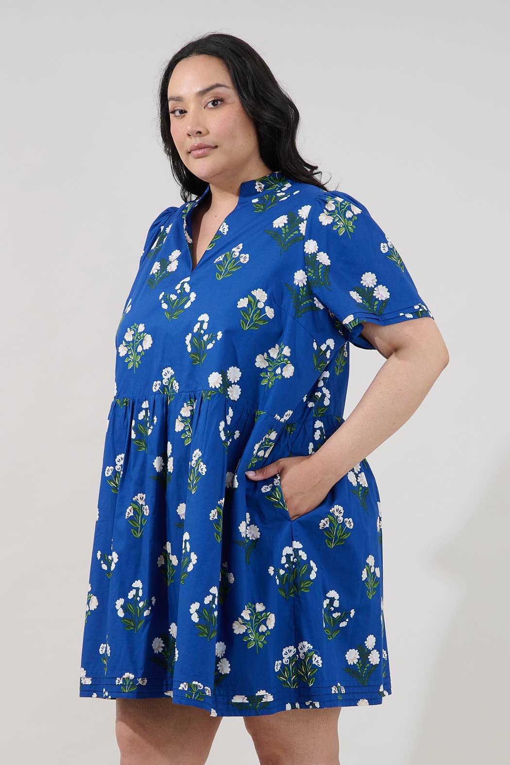 Blue Floral Dress-  Curve