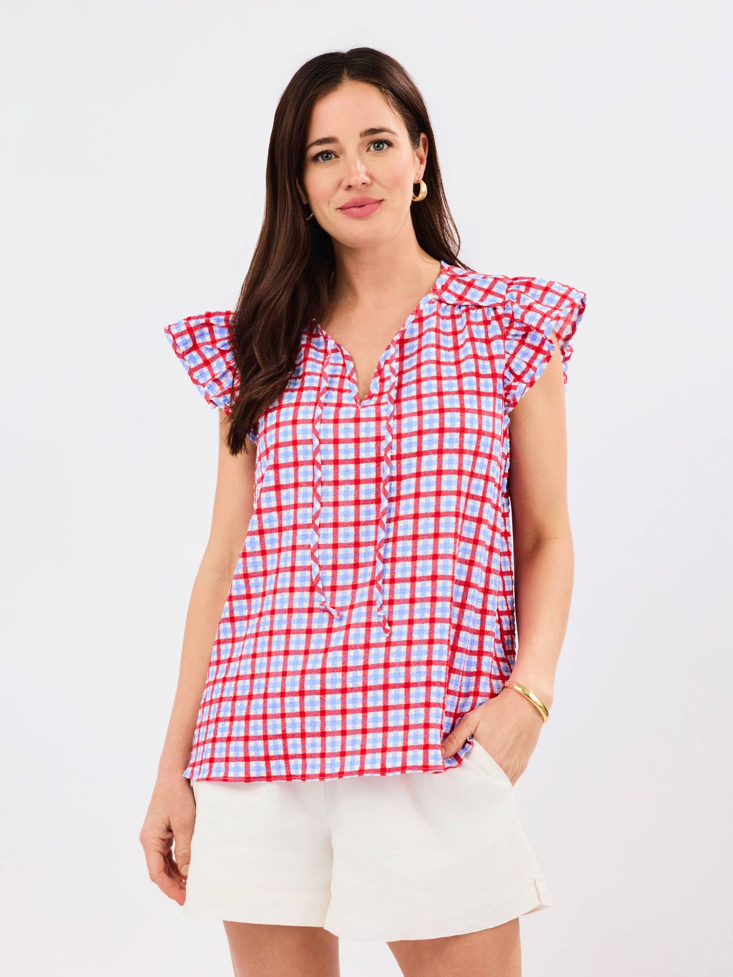 Lydia Top | Gingham Red + Blue