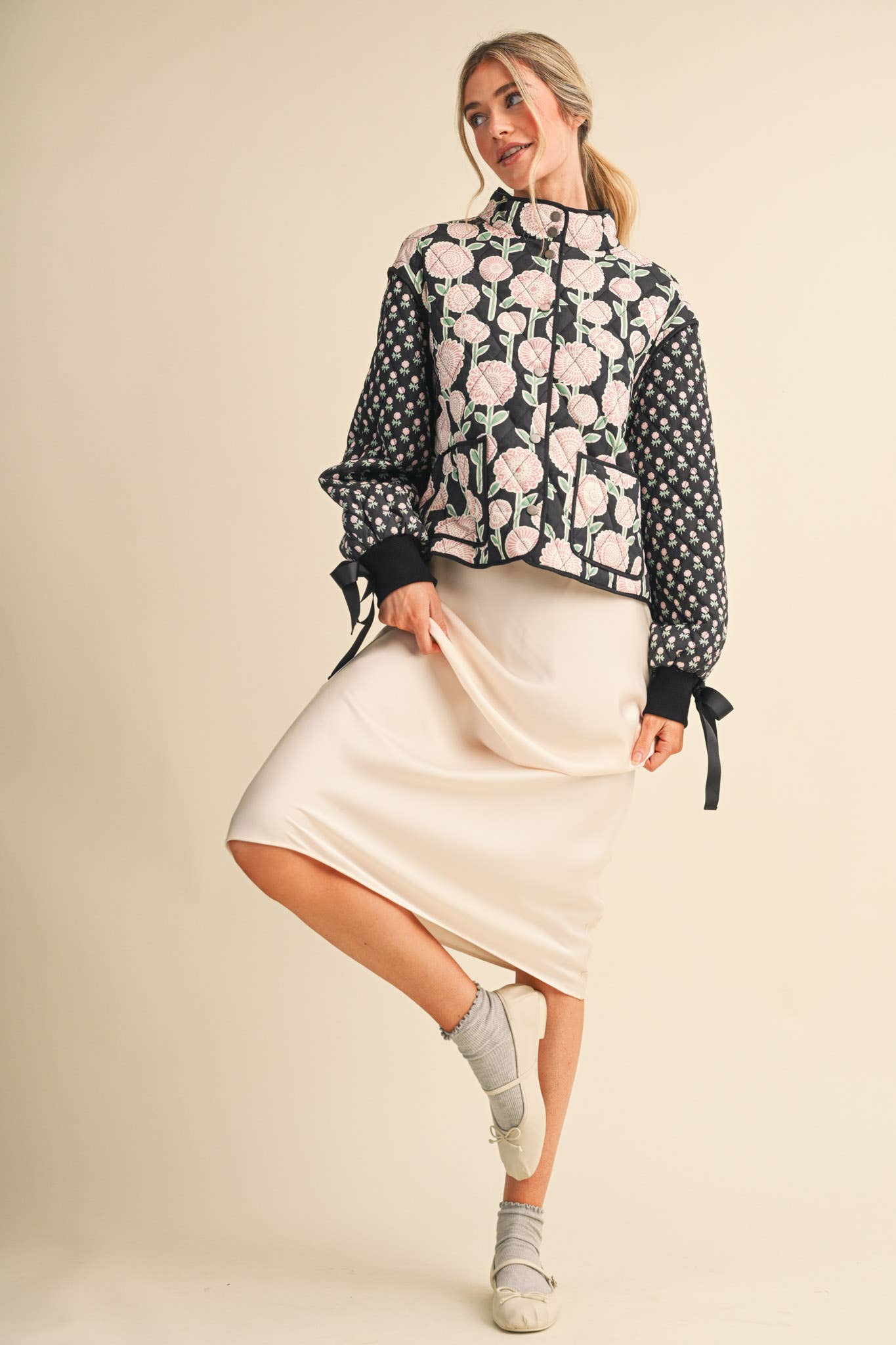 QUILTED FLORAL PRINT JACKET