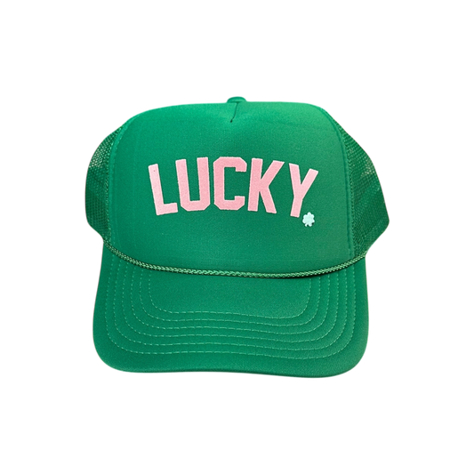 LUCKY (pink velvet) - Green Trucker Hat