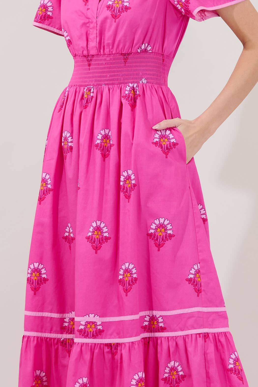 Pink Smocked Midi Dress Scarlett Floral