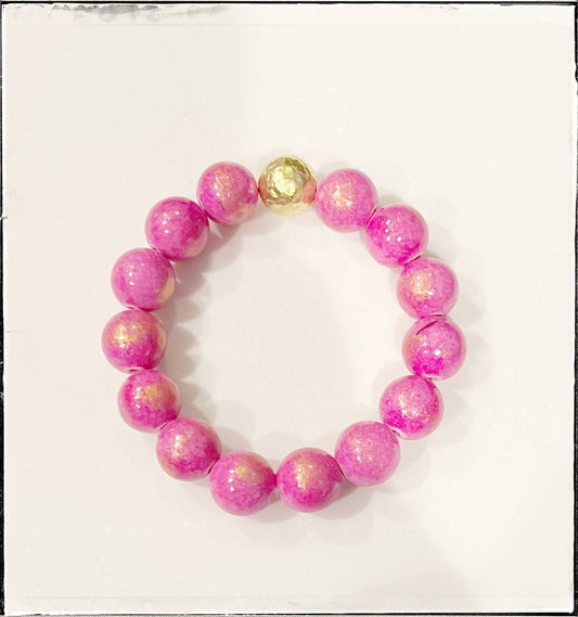 Rose Pink Gold Jade Gemstone Stone Beaded Stretch Bracelet