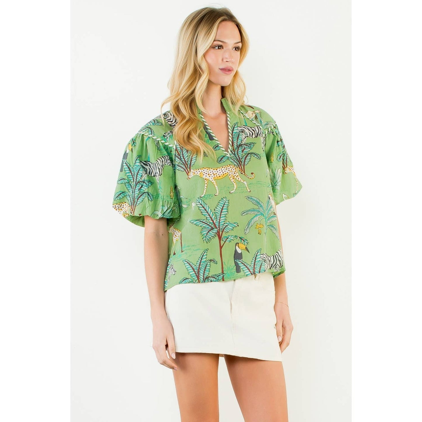 Puff Sleeve Animal Print Top
